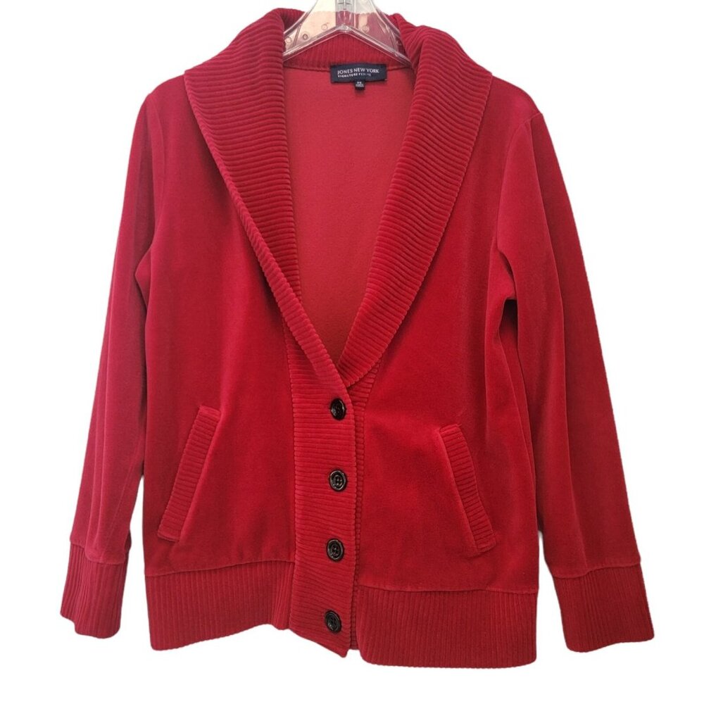 Jones New York Cardigan Signature Petite Red Top Long Sleeve Sweater‎ Size PS